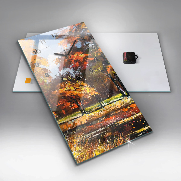 Modern vertical wall clock Autumn landscape with a river