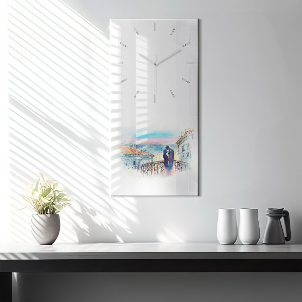Modern vertical wall clock People in watercolor