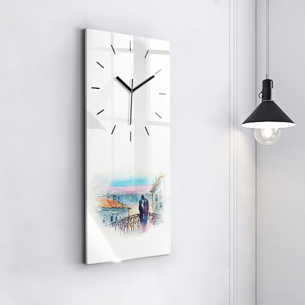 Modern vertical wall clock People in watercolor