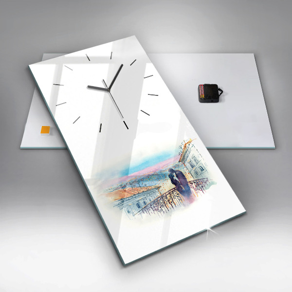 Modern vertical wall clock People in watercolor