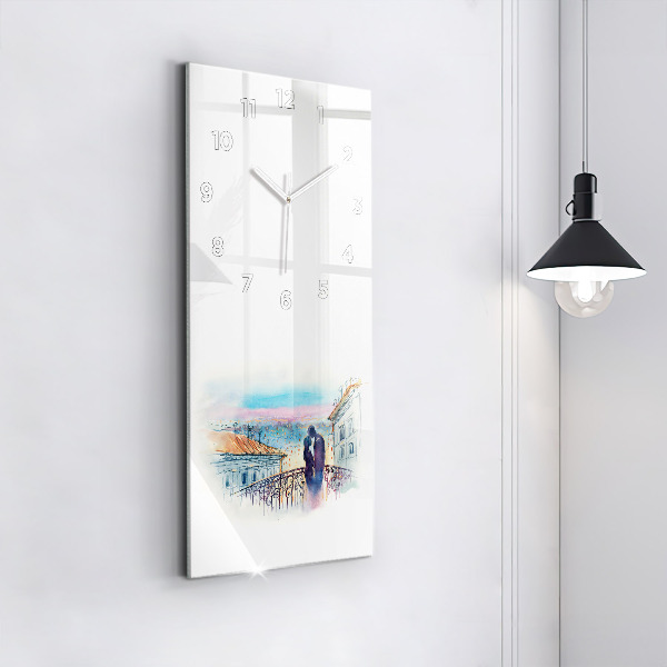 Modern vertical wall clock People in watercolor