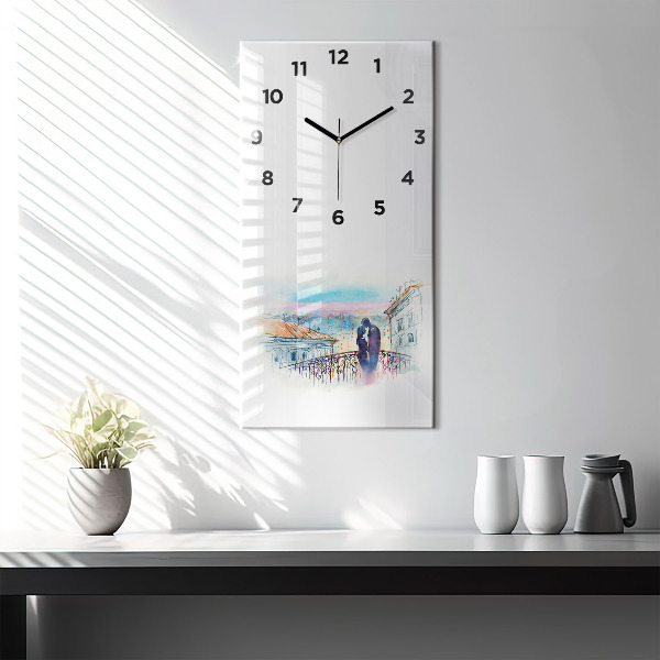 Modern vertical wall clock People in watercolor