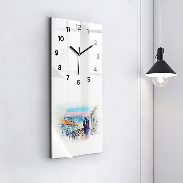 Modern vertical wall clock People in watercolor