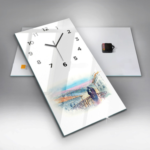 Modern vertical wall clock People in watercolor