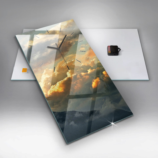 Modern vertical wall clock Balloon flight in the clouds