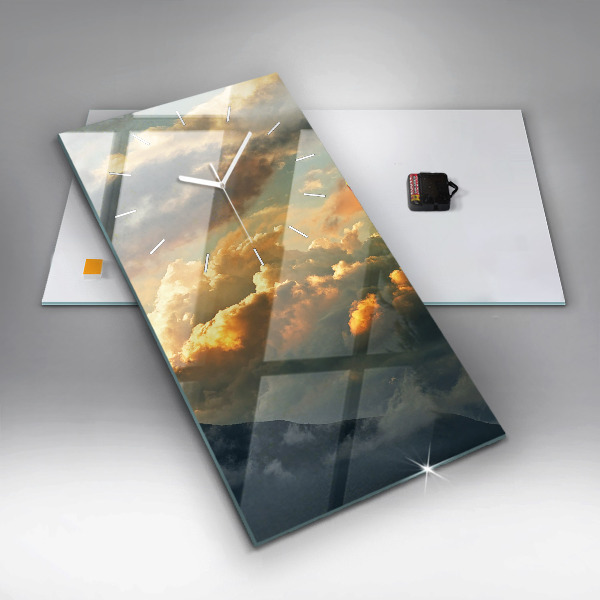 Modern vertical wall clock Balloon flight in the clouds