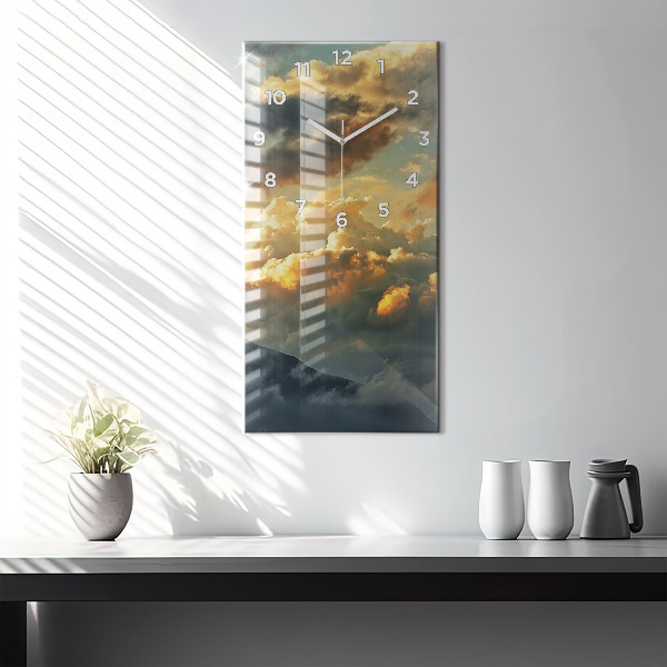 Modern vertical wall clock Balloon flight in the clouds