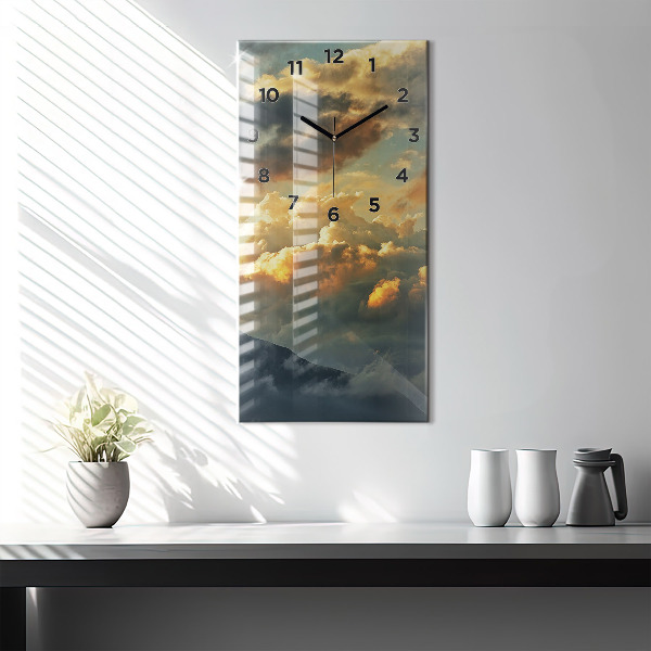 Modern vertical wall clock Balloon flight in the clouds