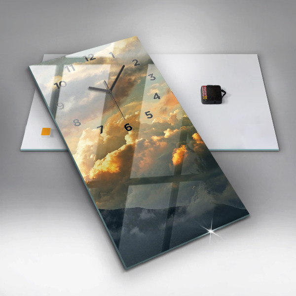 Modern vertical wall clock Balloon flight in the clouds