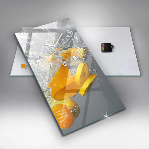 Modern vertical wall clock Citrus in water