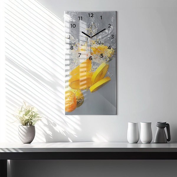 Modern vertical wall clock Citrus in water