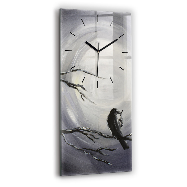 Modern vertical wall clock Raven in the moonlight
