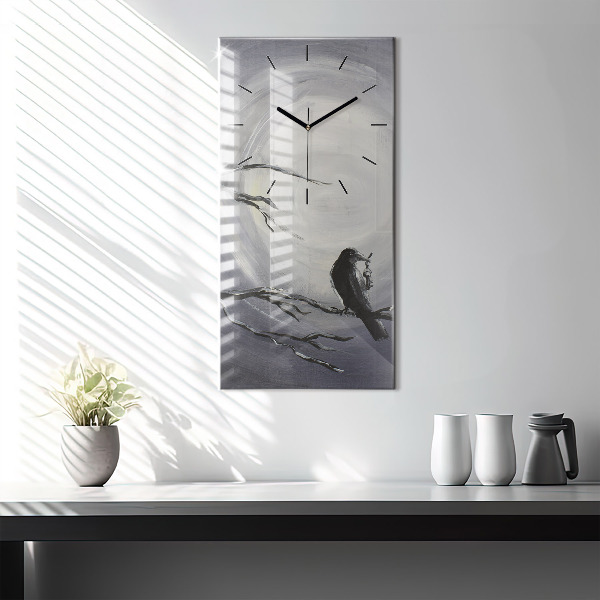 Modern vertical wall clock Raven in the moonlight