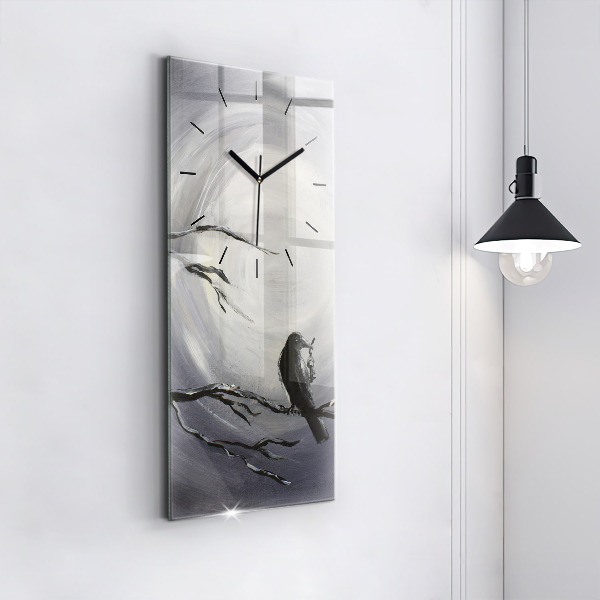 Modern vertical wall clock Raven in the moonlight