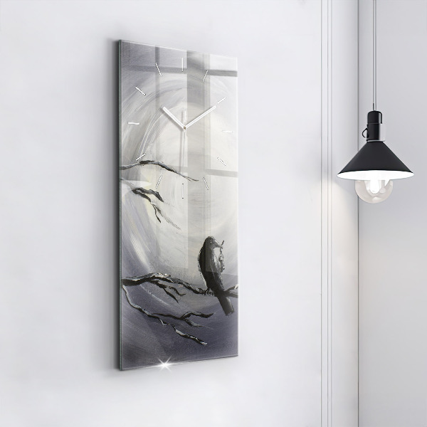 Modern vertical wall clock Raven in the moonlight
