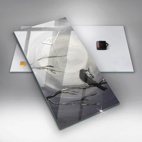 Modern vertical wall clock Raven in the moonlight