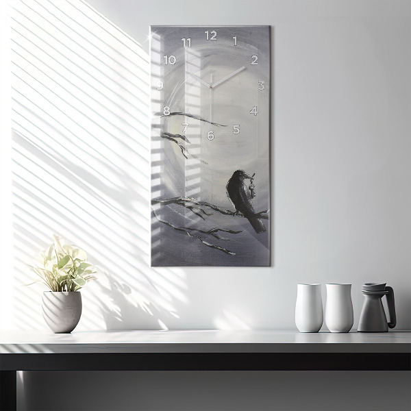 Modern vertical wall clock Raven in the moonlight