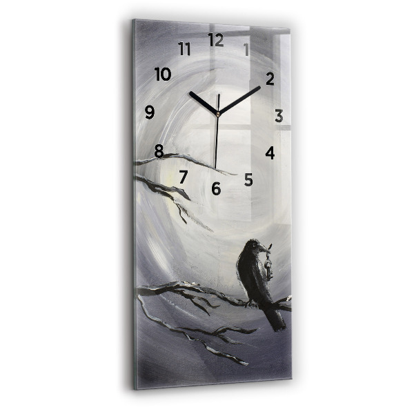Modern vertical wall clock Raven in the moonlight