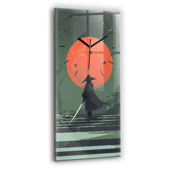 Modern vertical wall clock Samurai in the forest
