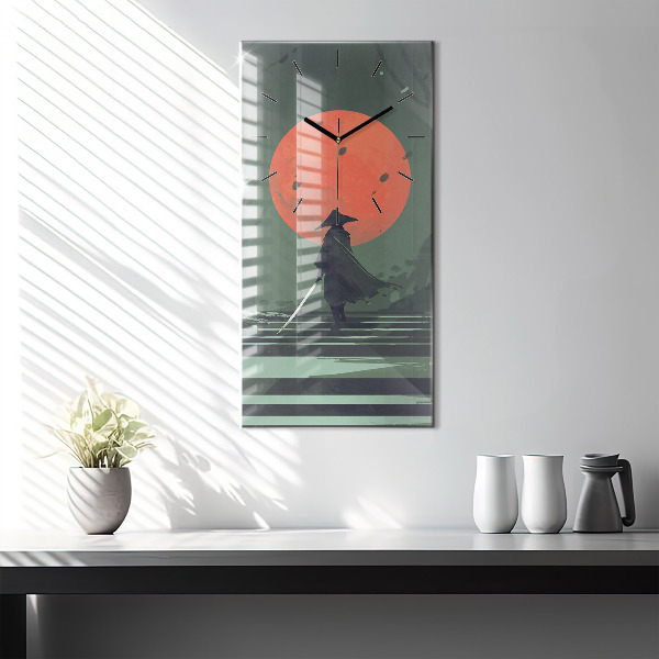 Modern vertical wall clock Samurai in the forest