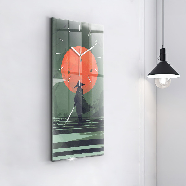 Modern vertical wall clock Samurai in the forest