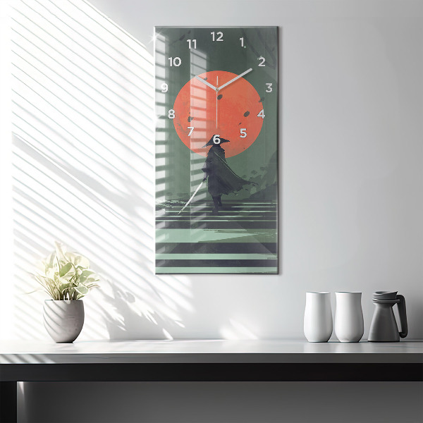 Modern vertical wall clock Samurai in the forest