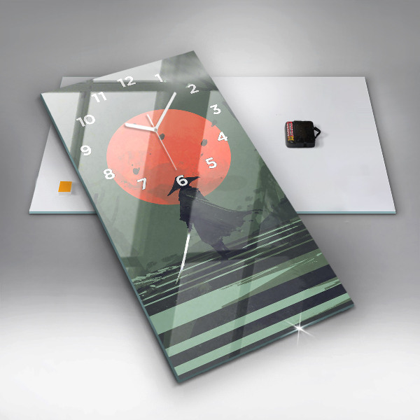 Modern vertical wall clock Samurai in the forest