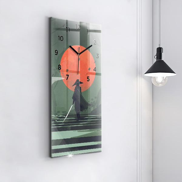 Modern vertical wall clock Samurai in the forest
