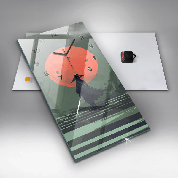 Modern vertical wall clock Samurai in the forest