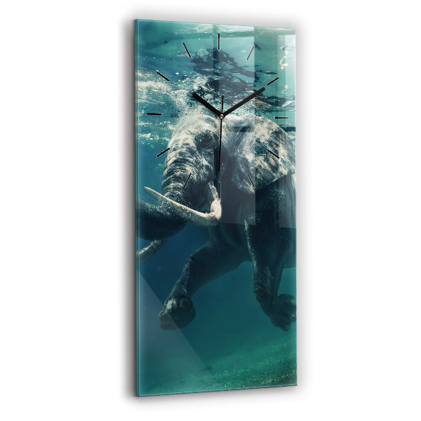 Modern vertical wall clock Swimming elephant in the ocean