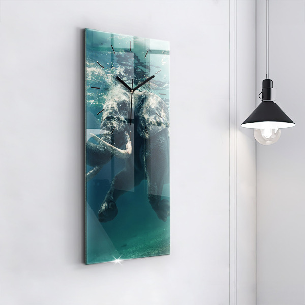 Modern vertical wall clock Swimming elephant in the ocean