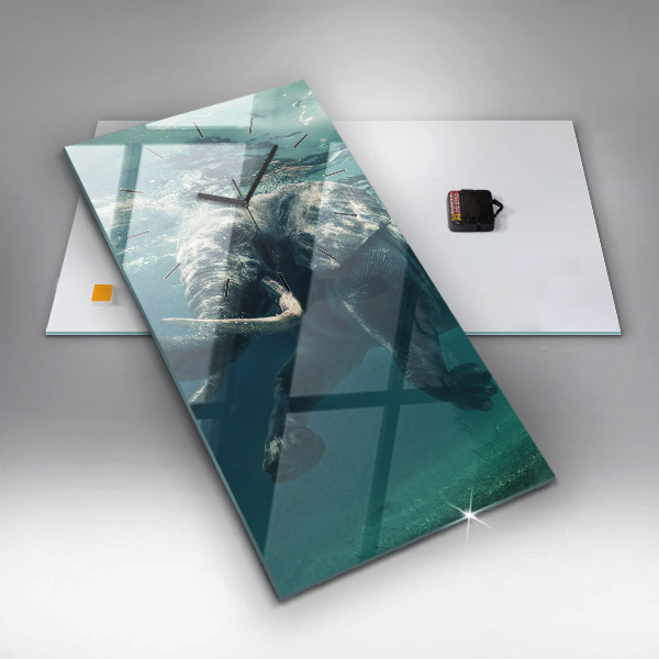 Modern vertical wall clock Swimming elephant in the ocean
