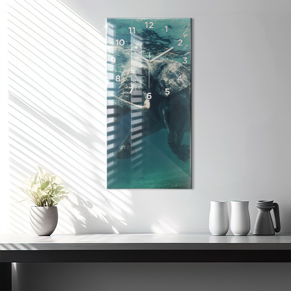 Modern vertical wall clock Swimming elephant in the ocean