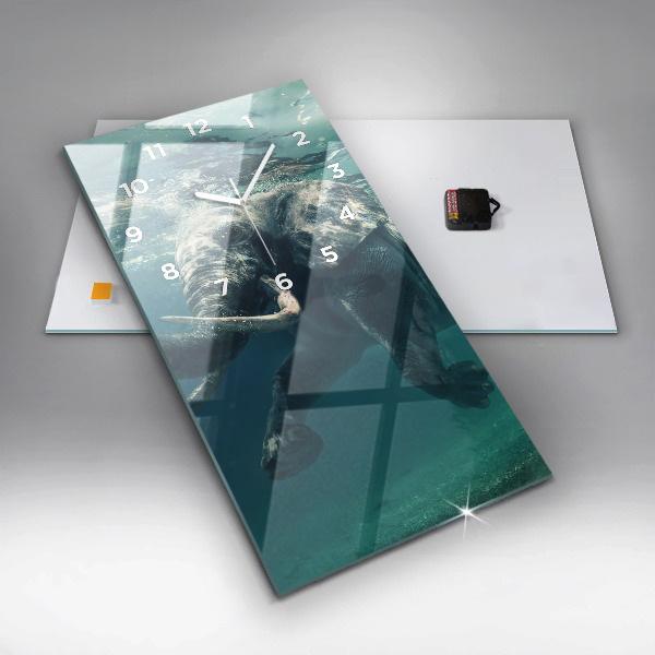 Modern vertical wall clock Swimming elephant in the ocean