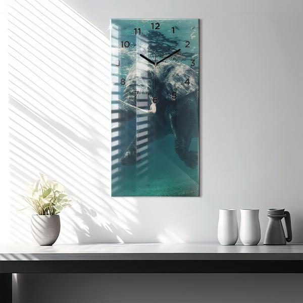 Modern vertical wall clock Swimming elephant in the ocean