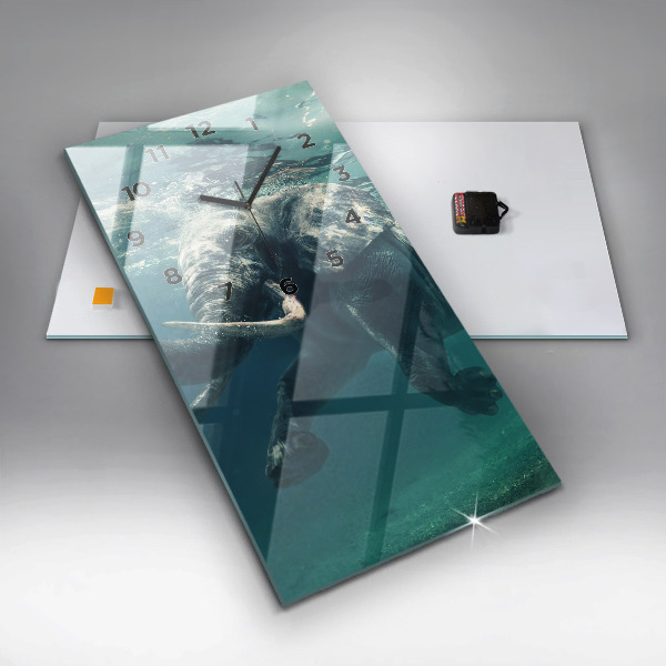 Modern vertical wall clock Swimming elephant in the ocean