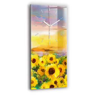 Modern vertical wall clock Sunflower Field