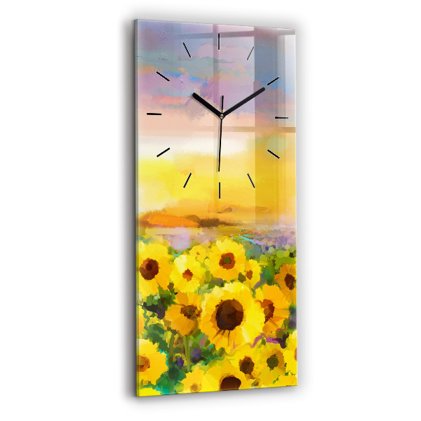 Modern vertical wall clock Sunflower Field