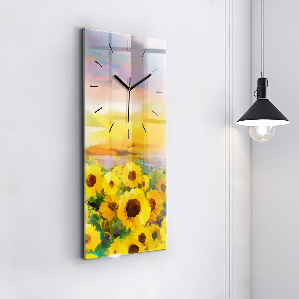 Modern vertical wall clock Sunflower Field