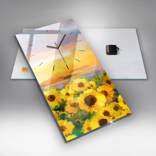 Modern vertical wall clock Sunflower Field