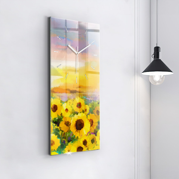 Modern vertical wall clock Sunflower Field