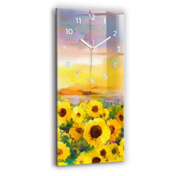 Modern vertical wall clock Sunflower Field