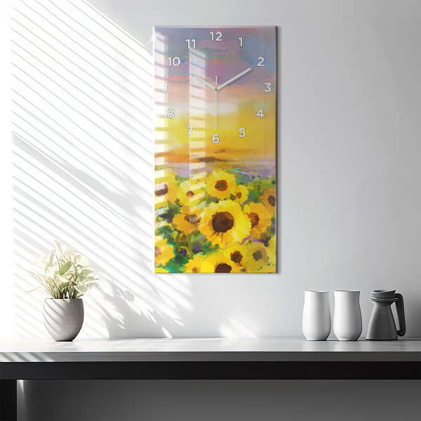 Modern vertical wall clock Sunflower Field