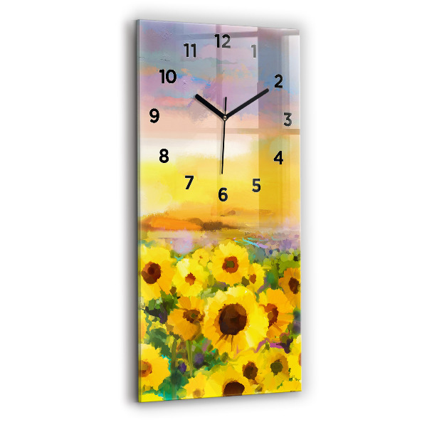 Modern vertical wall clock Sunflower Field