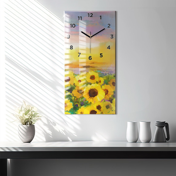 Modern vertical wall clock Sunflower Field