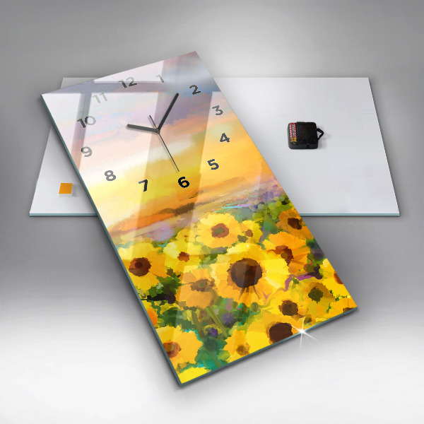 Modern vertical wall clock Sunflower Field
