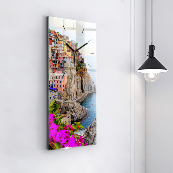 Modern vertical wall clock Cinque Terre Coast