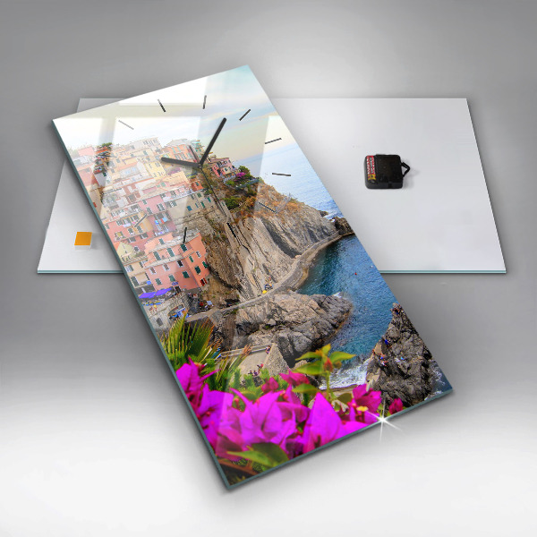 Modern vertical wall clock Cinque Terre Coast