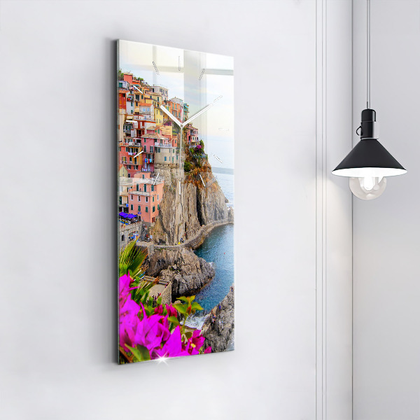 Modern vertical wall clock Cinque Terre Coast