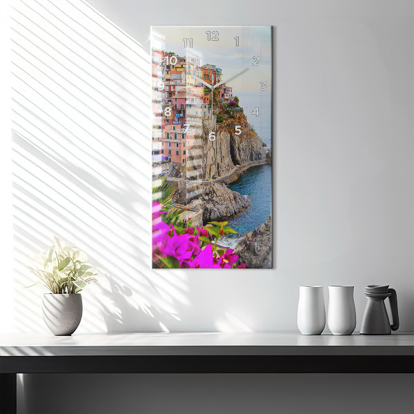 Modern vertical wall clock Cinque Terre Coast